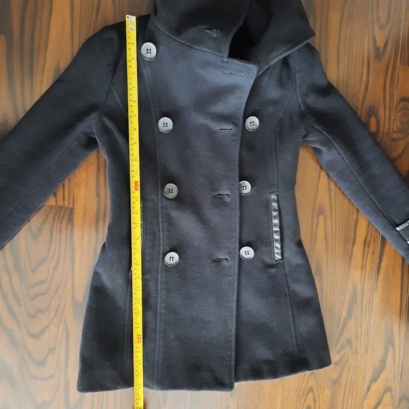 Mackage Black Wool Coat Leather Trim Detail Size XS - Picture 9 of 11